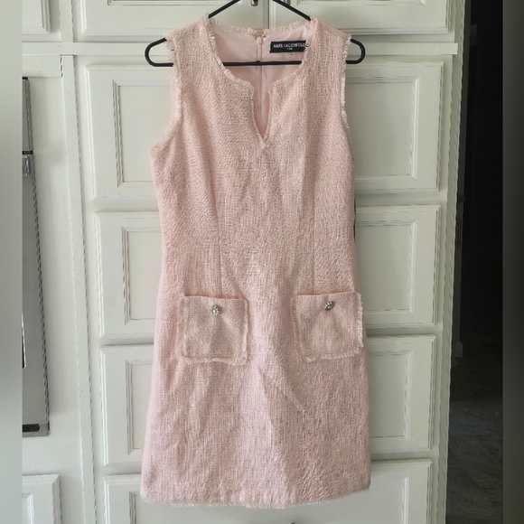 Karl Lagerfeld Paris Pink Tweed Sheath Dress Size 10 NWT - Picture 3 of 14